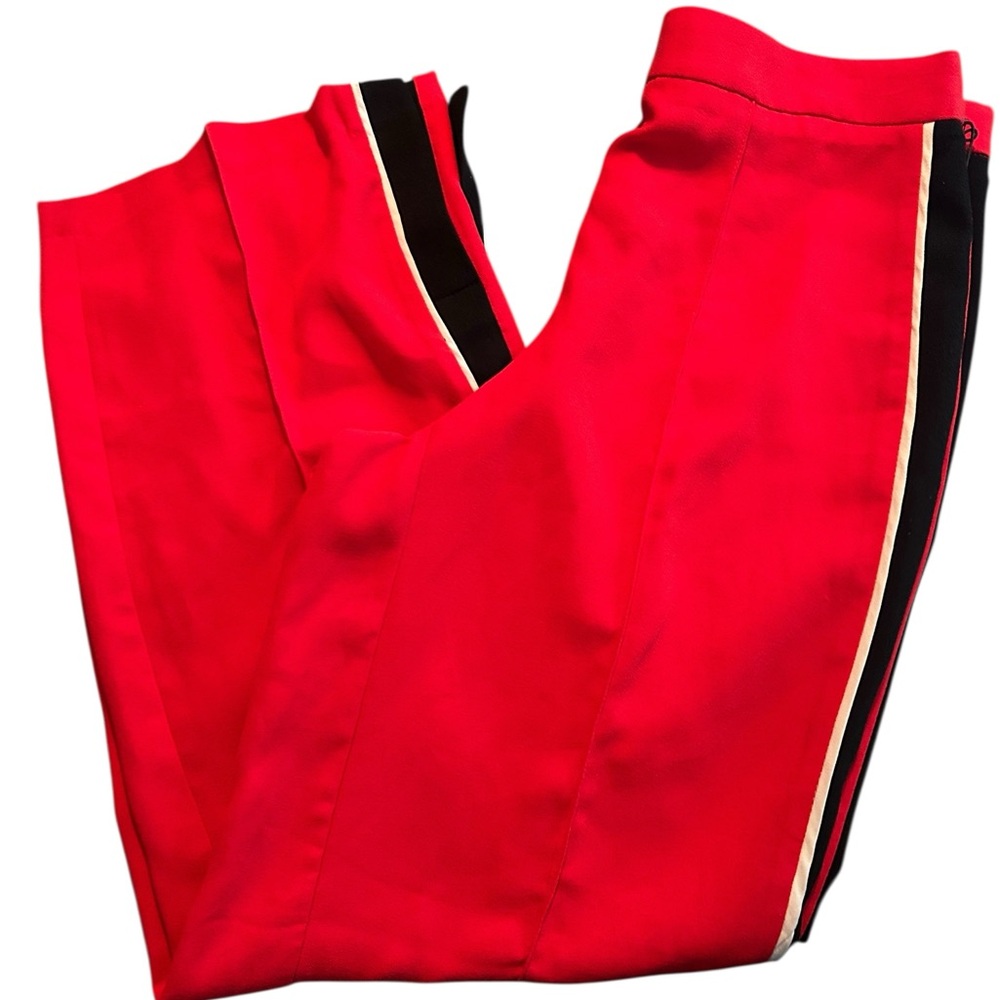 Belle Vere Red Black White Crepe Track Pants Tuxedo Stripe Women’s Size Medium‎